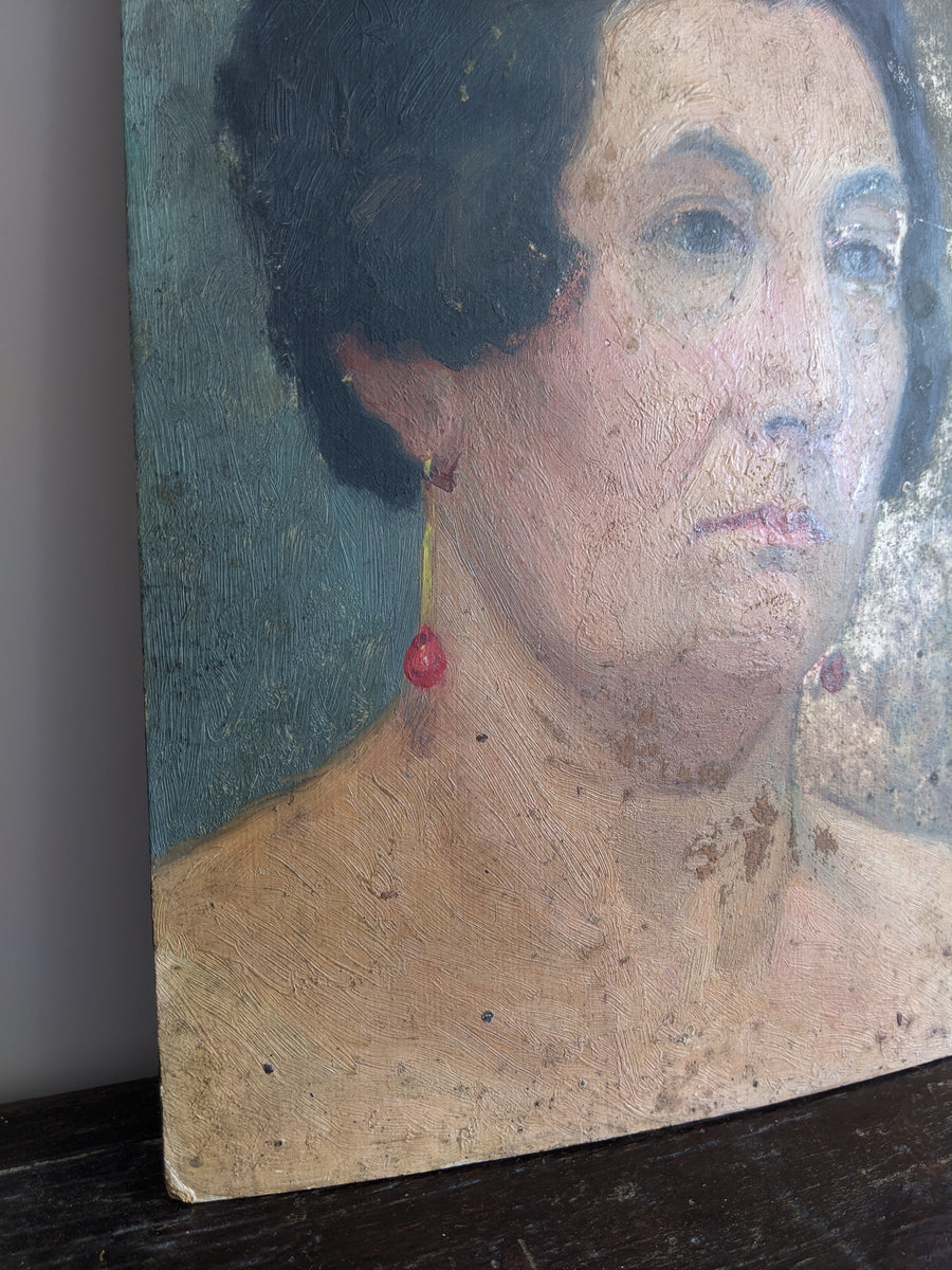 Lady with Red Drop Earrings - French Art Shop