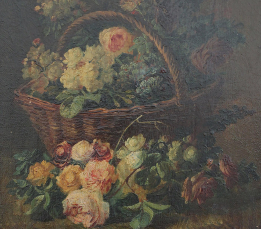 Oil on Canvas Painting Flower Basket Still Life