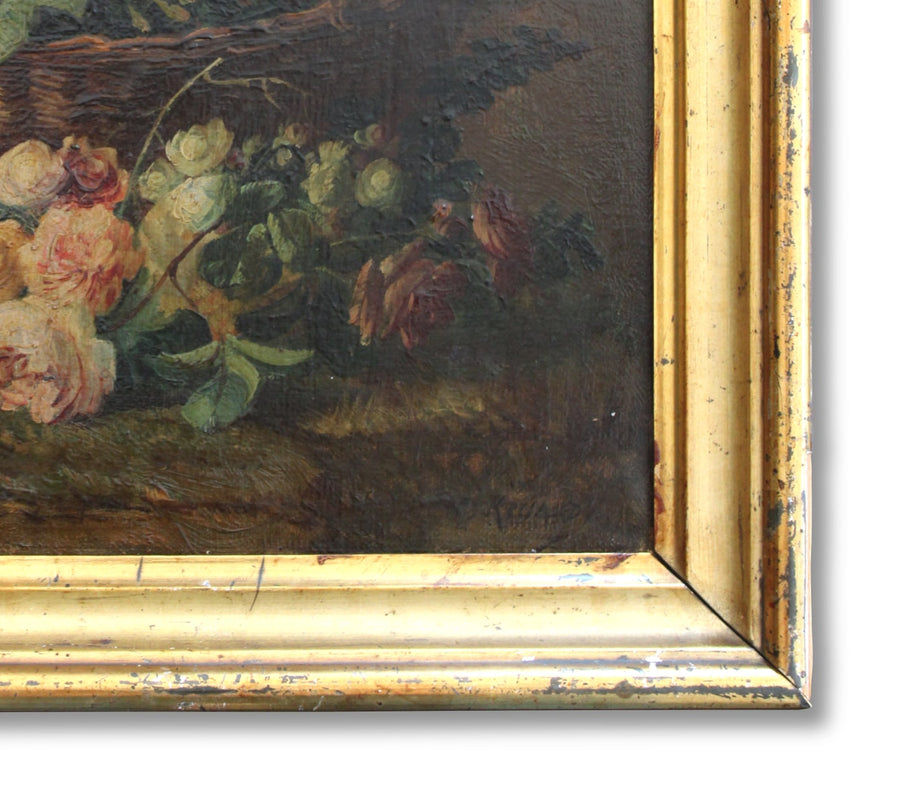 Oil on Canvas Painting Flower Basket Still Life