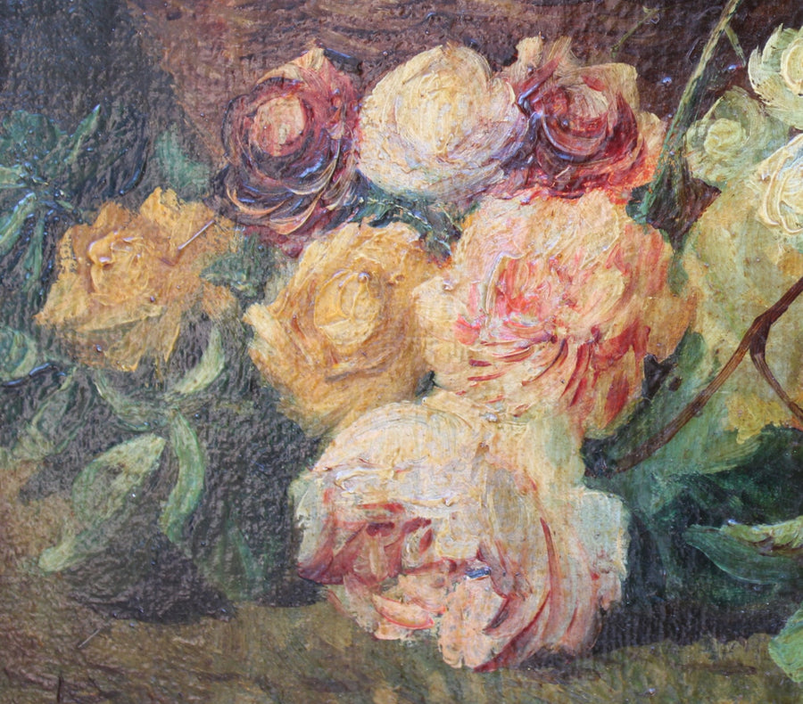 Oil on Canvas Painting Flower Basket Still Life
