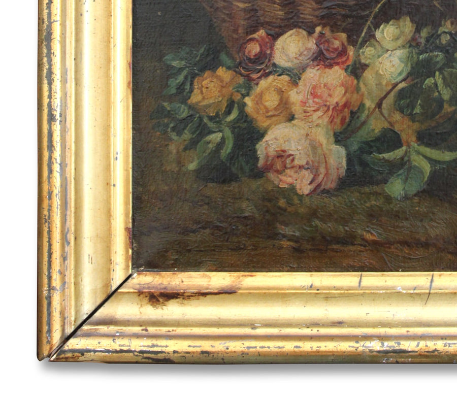 Oil on Canvas Painting Flower Basket Still Life