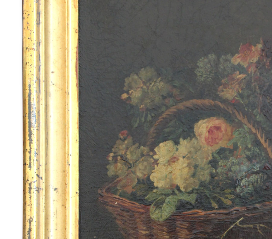 Oil on Canvas Painting Flower Basket Still Life