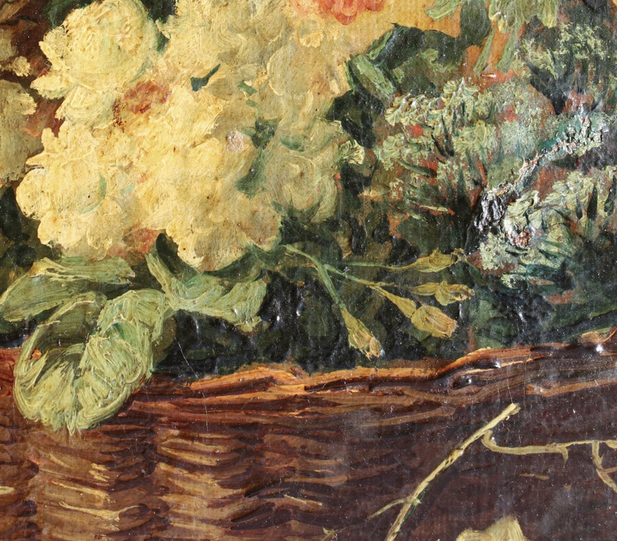 Oil on Canvas Painting Flower Basket Still Life